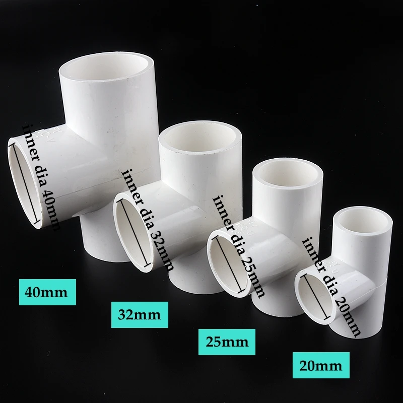 

5~30pcs Inner Dia 20~50mm PVC Pipe Equal Tee 3 Ways Connector Fittings Irrigation System Water Supply White Hard Tube Connectors