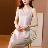 2021 summer slim knee length very soft smooth fashion woman dresses elegant high quality womens v neck dress