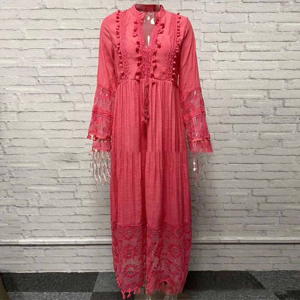 

Dresses For Women Casual Bohemian Tassel Hollow Out 2021 New Fashion Floral Printed Beach Dress Holiday Vacation Boho Vestidos