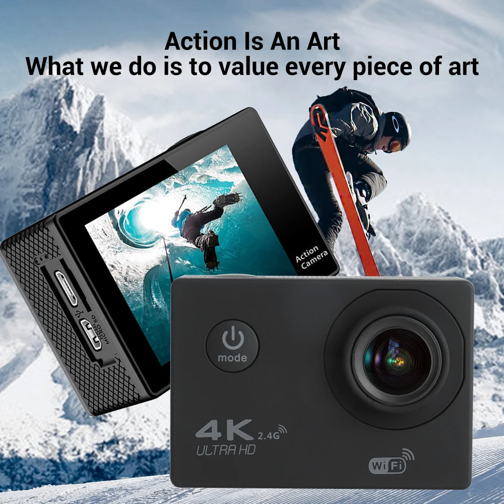 Оригинальная Экшн камера H9 Ultra HD 4K / 30fps Wi Fi 2 0 дюйма 170D Подводная Водонепроницаемая