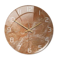 acrylic brown marble pattern wall adhesive clock metal needle silent clock mechanism modern living room office home decoration