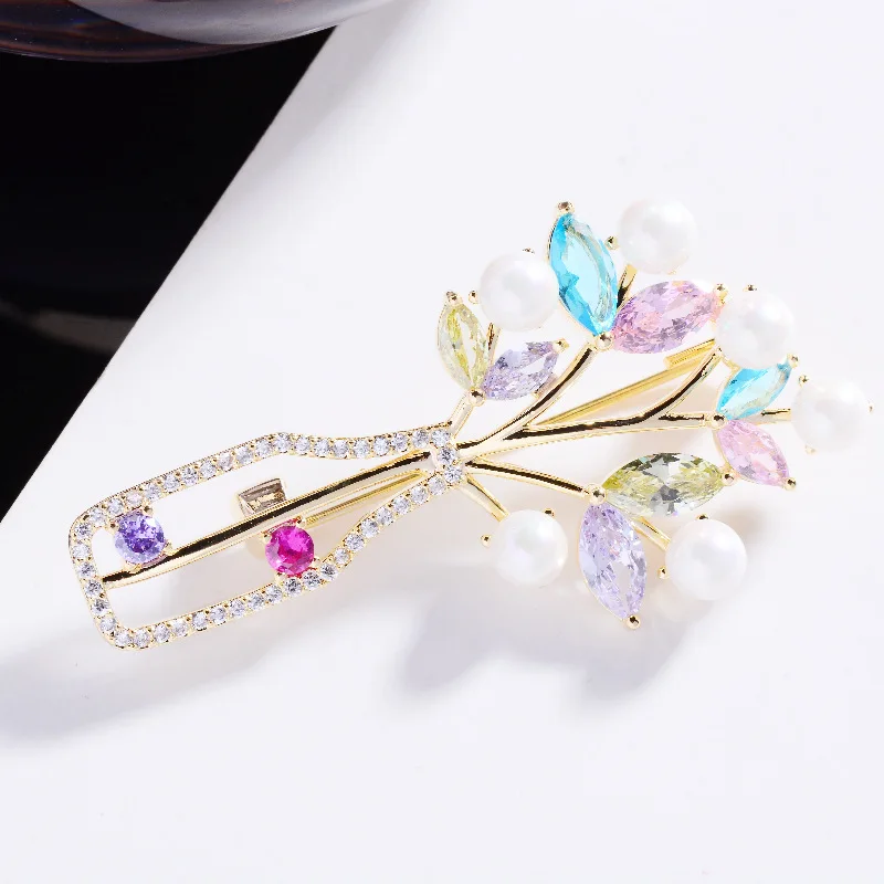 Женская Брошь в виде вазы с жемчугом Элегантная простым цирконием заколка для