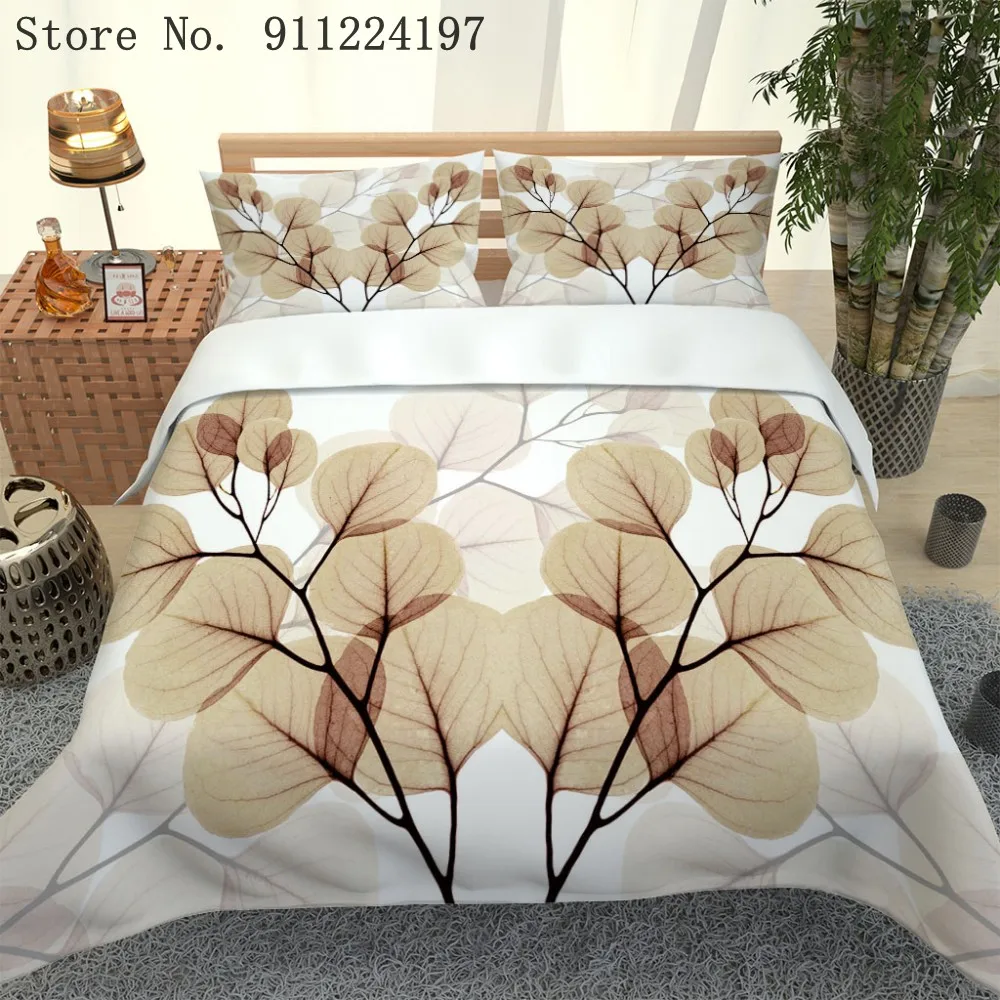 

Nordic 3pcs Bedding Set Bed Sheet Single Double Queen King Size Luxury Quilt Covers Bedclothes Plant Leaf Printing Duvet Cover