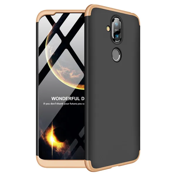 black gold 3 в 1 360 Жесткий Роскошный чехол для Nokia 7 6,1 Plus противоударный матовый пластиковый закаленное стекло Полный Чехол для Nokia 8,1 X6 X7 - Цвет: black gold