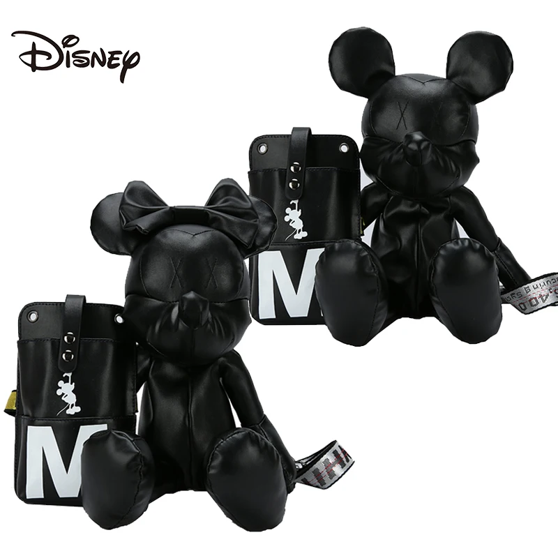 

Disney Black PU Plush Backpack Mickey Mouse Parent-child Couple Messenger Bag Cartoon Minnie Shoulder Bag Holiday Family Wear