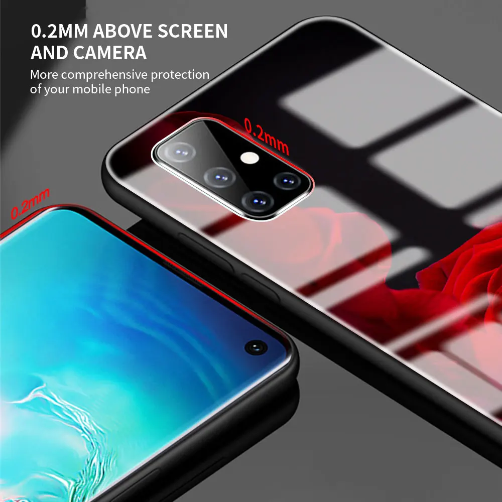 

Tempered Glass Case For Samsung Galaxy A51 A50 A71 A70 A31 A30 A21s A91 A10 A40 Phone Cover Sac Red Roses Flowers