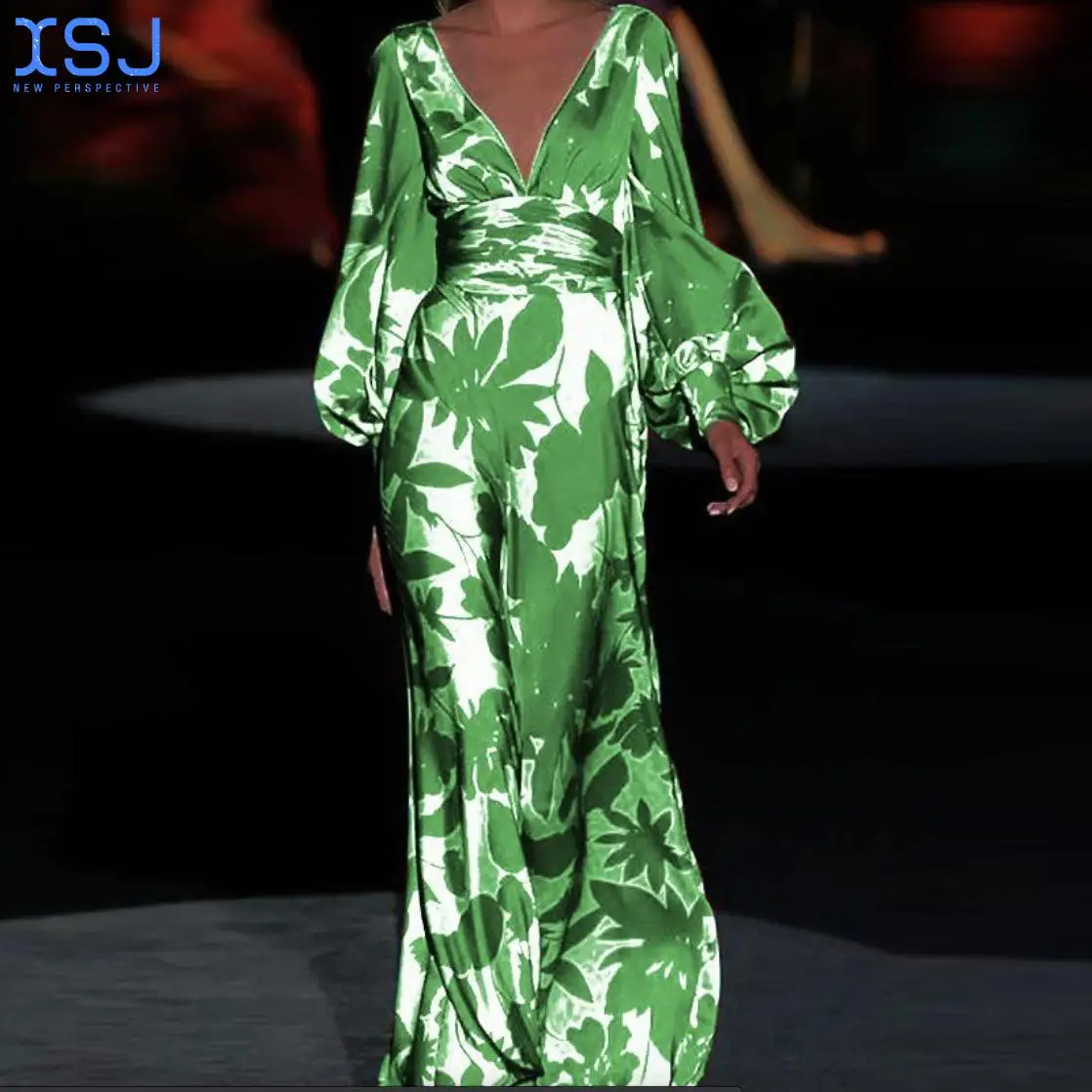 

Autumn and Winter Long Women's Robe, Long-Sleeved Casual Floral Print Dress, Female Bohemian Style Elegant Maxi Party Vestidos