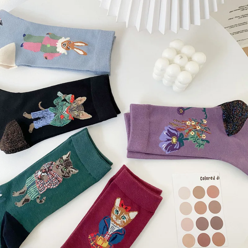 NEW socks women cotton Korean Designer Cute cat Socks Female AB Mid-Calf Squirrel Rabbit Personality funny novelty socks