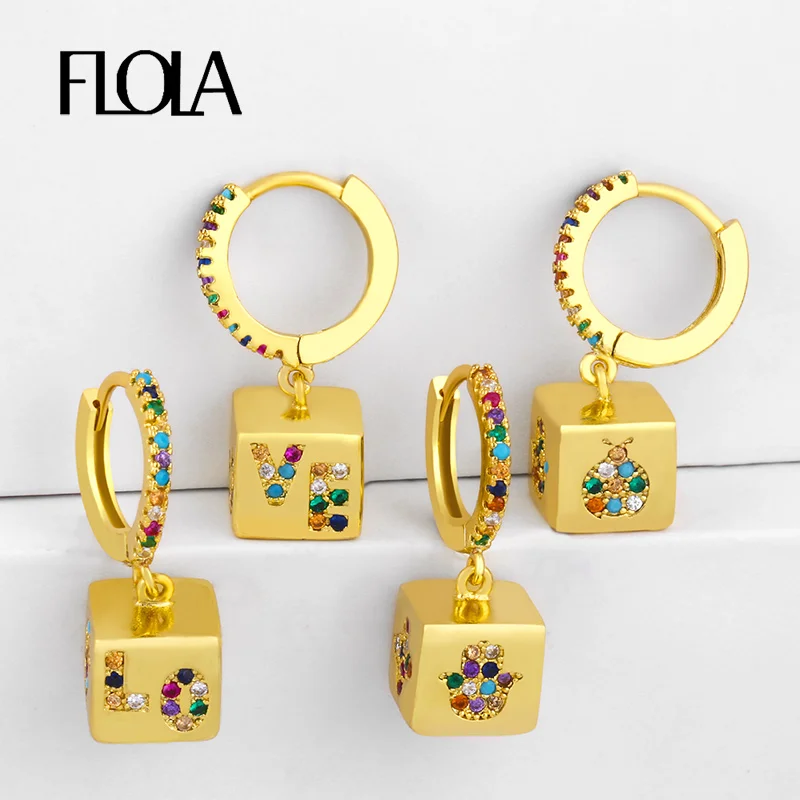 Женские серьги капли FLOLA Rainbow Fatima сережки с золотым наполнителем и кубическим
