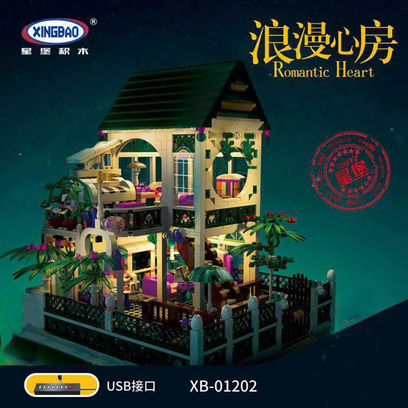 

Romantic Flower Roomwith Building Blocks With Light USB The Two Floors House Bricks 3D Model Educational Toys For Children Gifts