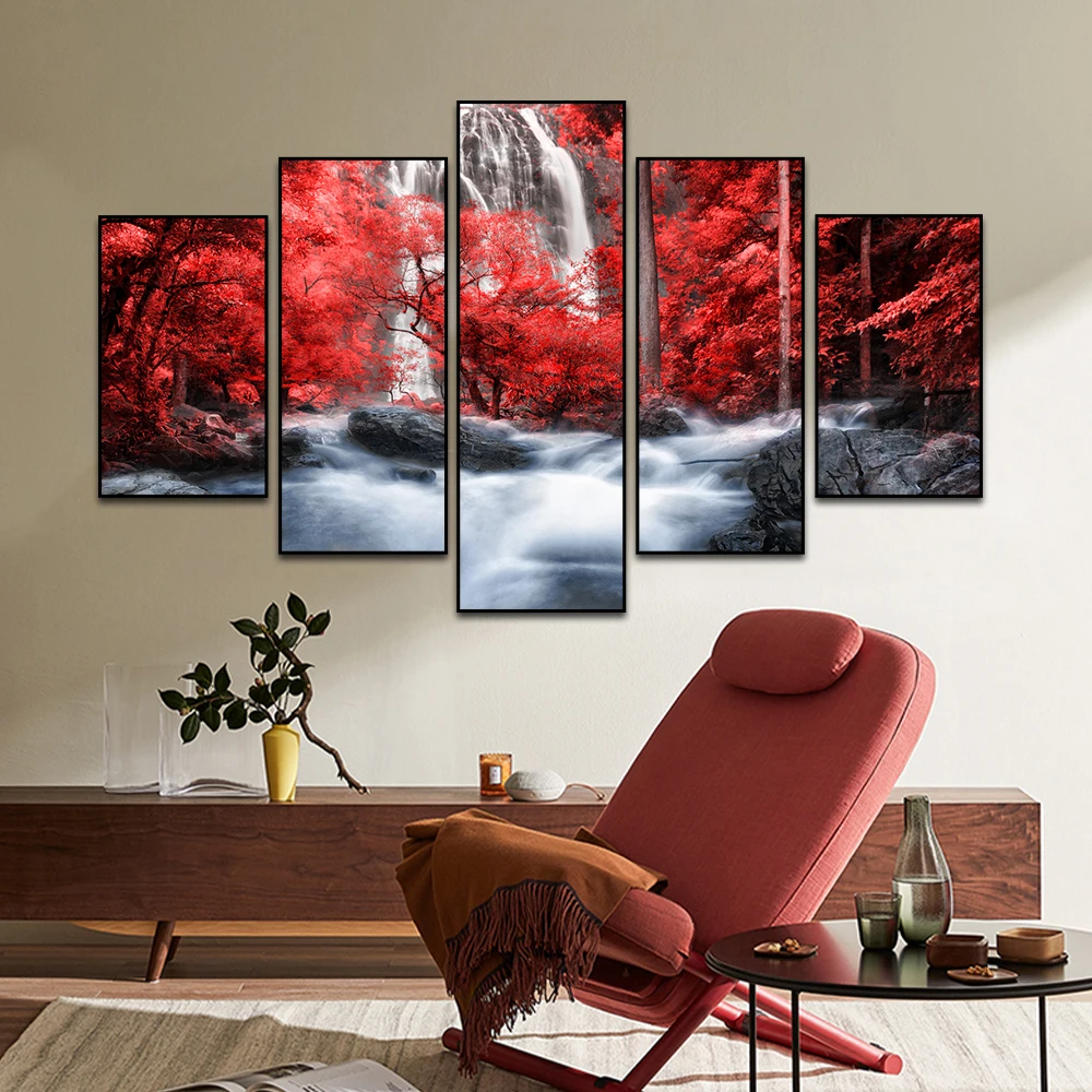 

5PCS Summer Autumn Landscape Aesthetic Canvas Paintings Prints Artwork Modern Minimalist Wall Art Poster Pictures Home Decor