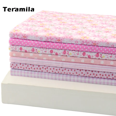 7 PCs/lote 50cmx50cm rosa 100% algodão de algodão quartos de gordura para costura