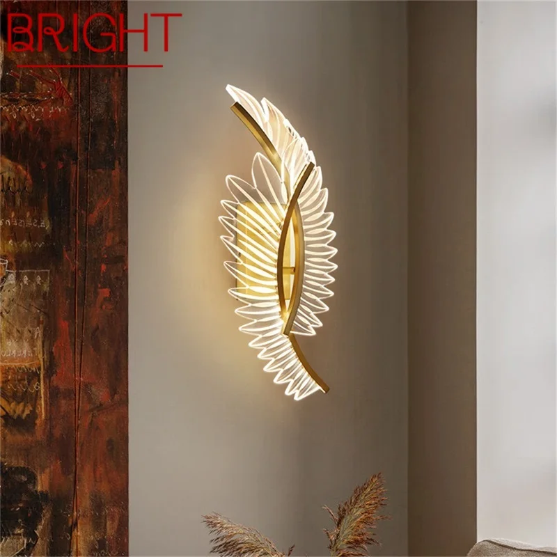 

BRIGHT Postmodern Brass Wall Lights Sconces Simple Feather Shape Lamp Fixtures Decorative for Home