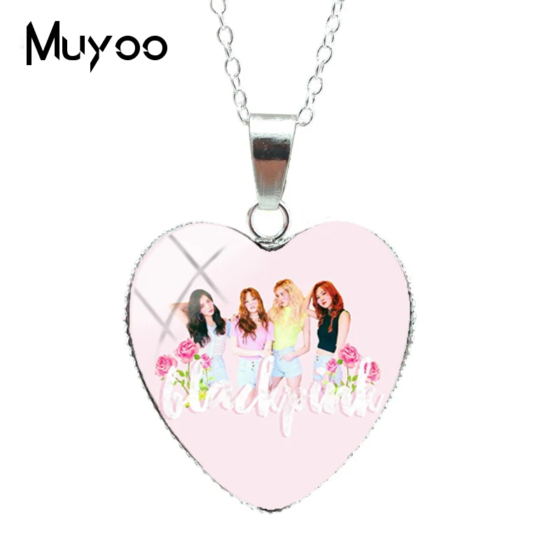 Новая мода Корея Поп BLACKPINK группа сердце бижутерия со стеклянными кабошонами ожерелье ручной работы Сердце Подвески Подарки для поклонников HZ3