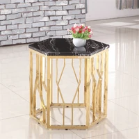 45741 stainless steel tea table marble tabletop sofa side table hotel small round coffee table simple modern bedside night table