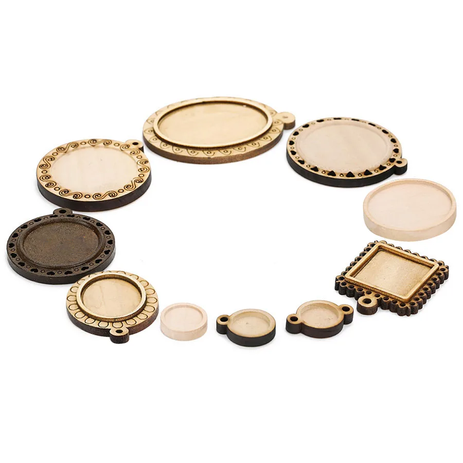 Деревянная круглая овальная основа для кабошона коричневого цвета Деревянные