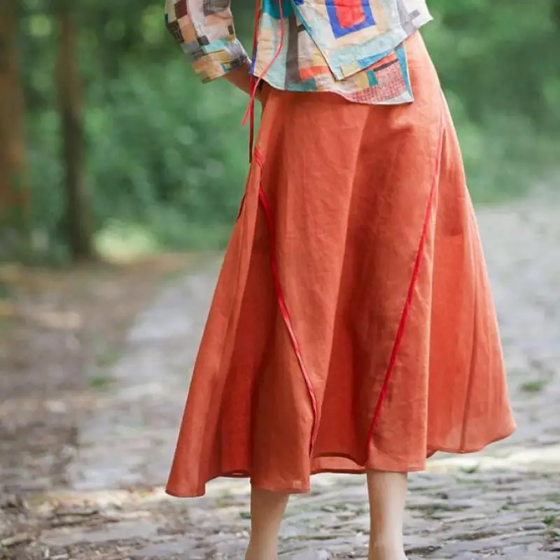 

2020 Autumn New Women Simple Retro Pure Color Casual Plus Size High Waist Skirt Wild Fashion A-line Long Skirt Free Shipping
