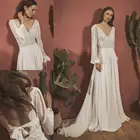 2020 богемское свадебное платье с v-образным вырезом и длинными рукавами, кружевные аппликации для свадебных платьев, сексуальное свадебное платье трапециевидной формы с открытой спиной