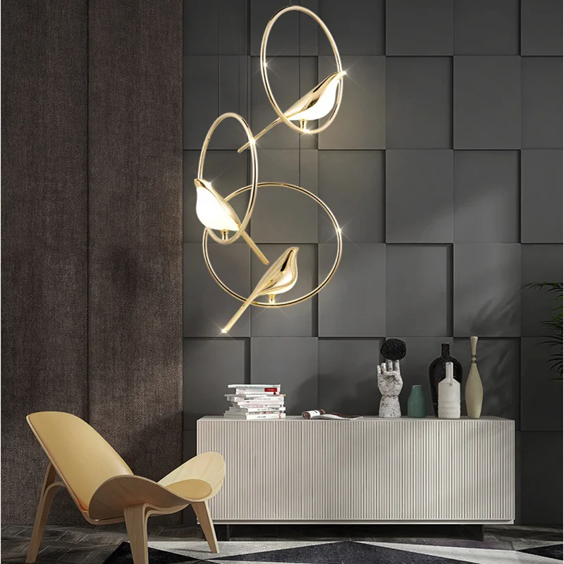 

Postmodernism Loft Livingroom Restaurant LED Chandelier Art Gold Magpie Bird Home Decoration Lighting Luminaire Suspension