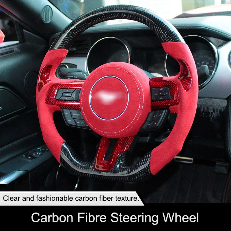 

QHCP Замена рулевого колеса из углеродного волокна кожи замши подходит для Ford Mustang 2015-2020 Модификация аксессуары