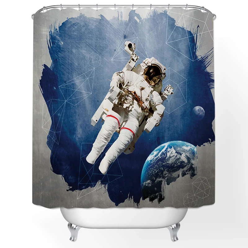 

Astronaut Space Earth Pattern Shower Curtain Bathroom World Map Print Shower Curtains Waterproof Polyester Wolf Curtains