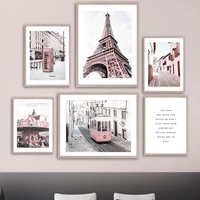 paris telephone booth trolleybus flower wall art canvas painting nordic posters and prints wall pictures for living room decor