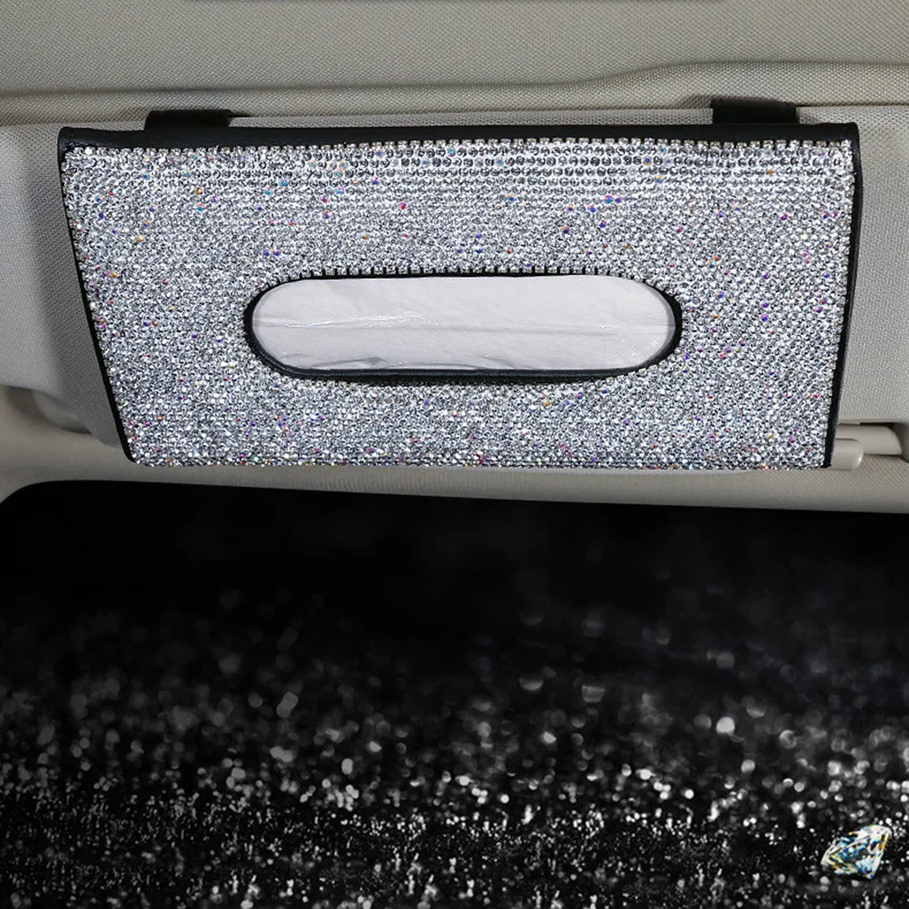 Crystal Car Tissue Box Sun Visor Diamond Leather Auto Paper Holder Case Sunvisor Hanging Napkin Interior Accessories | Автомобили и