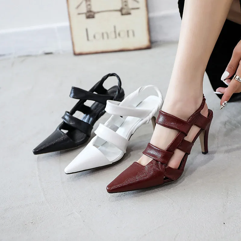 

Sexy Pointed Toe White Black Pumps Lady Gladiator Sandals Shoes Plus Size New Fashion Summer Women High Thin Heels Sandals Shoes