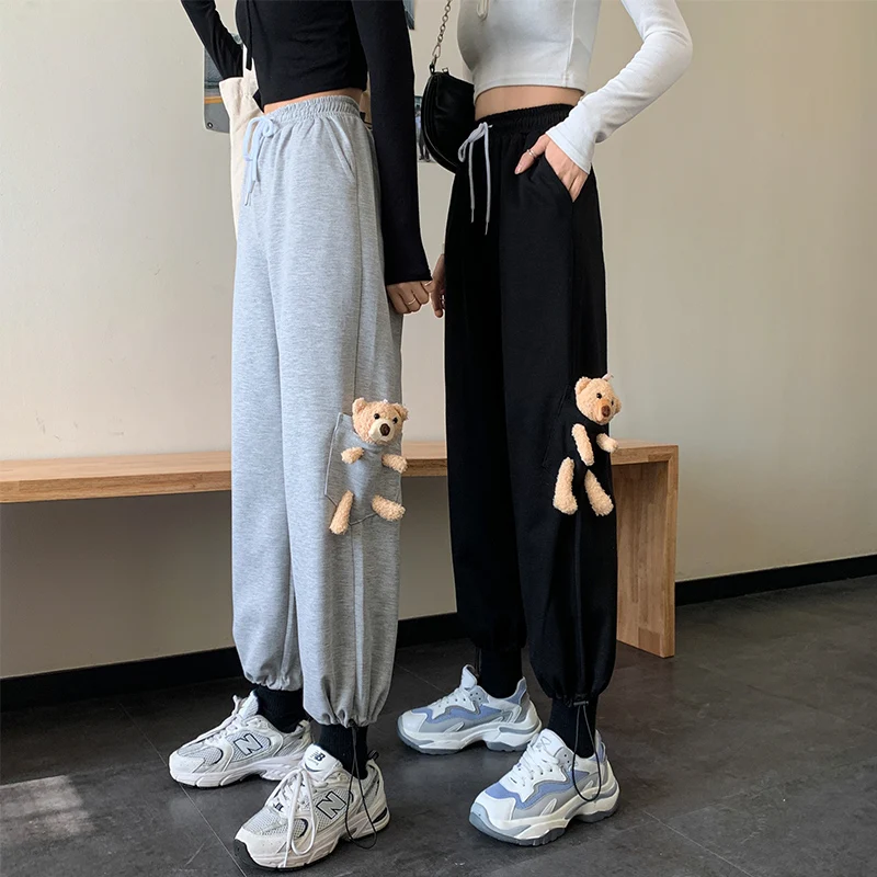 

Новинка Весна 2021, спортивные брюки Bear, женские повседневные стройнящие универсальные свободные прямые спортивные брюки большого размера с ...