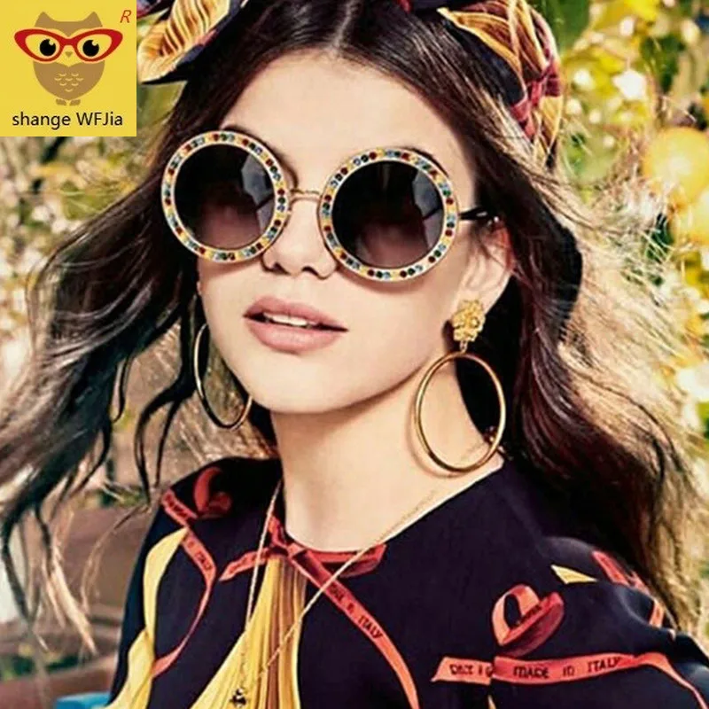 Винтажные женские солнцезащитные очки gafas, роскошные брендовые инкрустированные кирпичные солнцезащитные очки oculos de sol mujer, большие круглые солнцезащитные очки