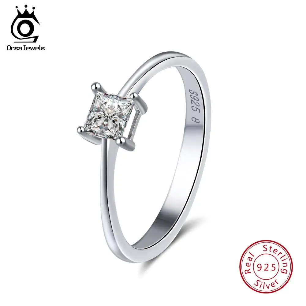 ORSA JEWELS классические женские кольца квадратной огранки AAA Блестящий кубический циркон 925 пробы Серебряное обручальное кольцо ювелирные изделия для женщин SR57