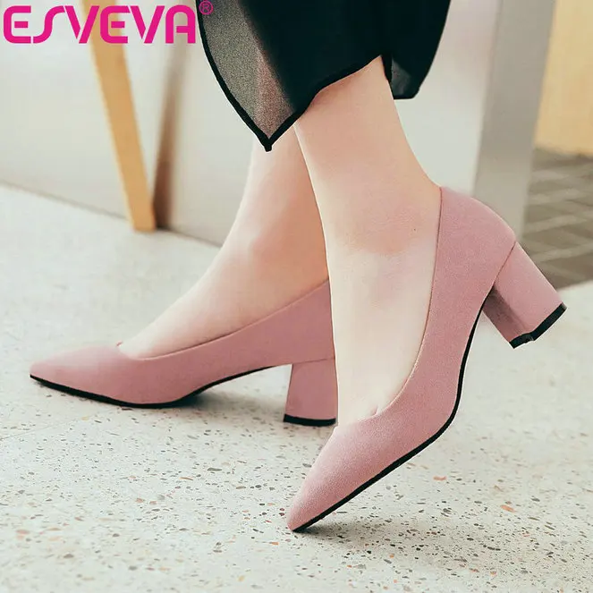 ESVEVA/женские туфли лодочки элегантные женские из флока на квадратном каблуке без
