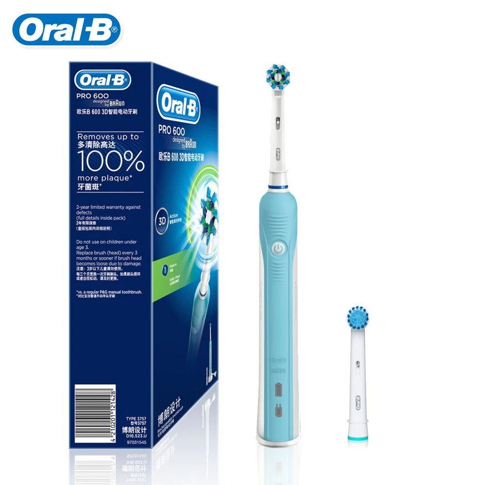 Электрическая зубная щетка Oral B Pro600 перезаряжаемая вращающаяся для глубокой