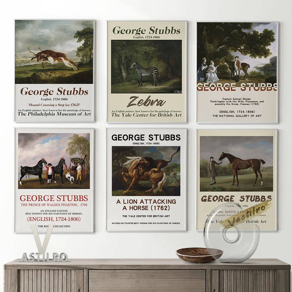 

George Stubbs Horse Painting Exhibition Museum Vintage Art Prints Poster Neoclassicism Retro Canvas Wall Picture Home Decor Gift