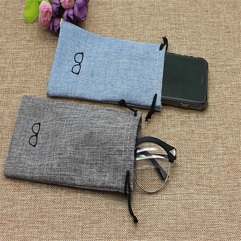 

Portable Glasses Eyewear Box Case Bags Metal Linen Display Solid Color Fashion Glasses Protective Organizer