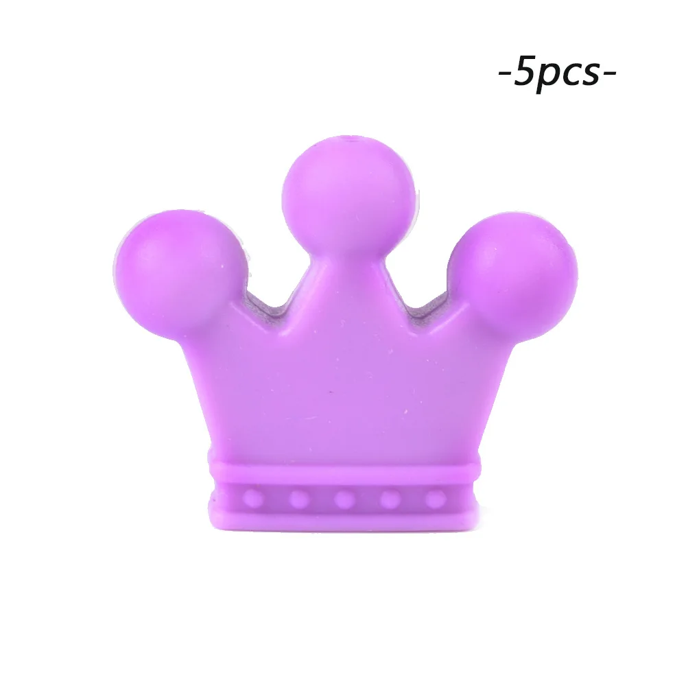 purple LOFCA силиконовые бусины в виде корон 5 шт. детский Прорезыватель без БФА, силиконовый Прорезыватель для прорезывания зубов бисер ребенок прорезывание зубов ожерелье соска зажимы аксессуар - Цвет: purple