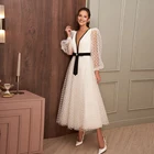 Простое вечернее платье принцессы, элегантное платье с длинными рукавами и V-образным вырезом, модель 2022