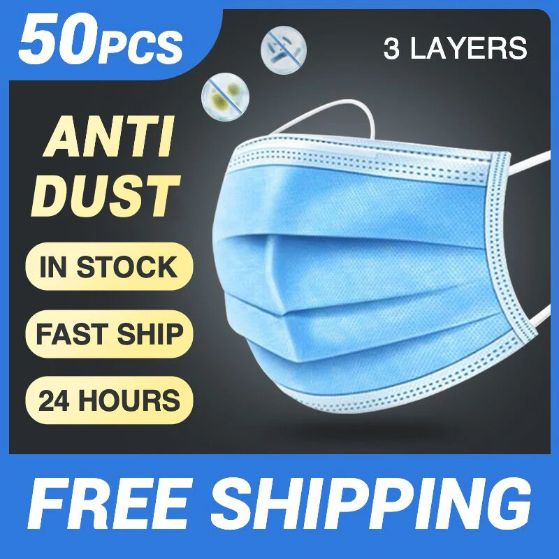 

50/100/200 PCS Disposable Medical Mask 3 Layers Dustproof Facial Protective surgical Masks Prevent Anti-pollution face Masks