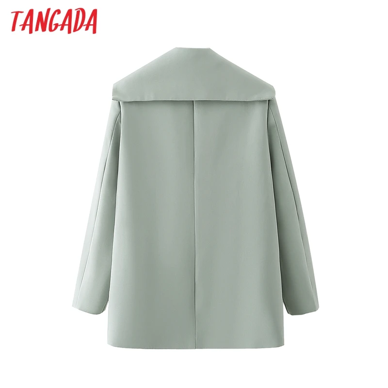 

Tangada Women 2021 Fashion Green Blazer Coat Vintage Double Breasted Long Sleeve Female Outerwear Chic Tops DA34