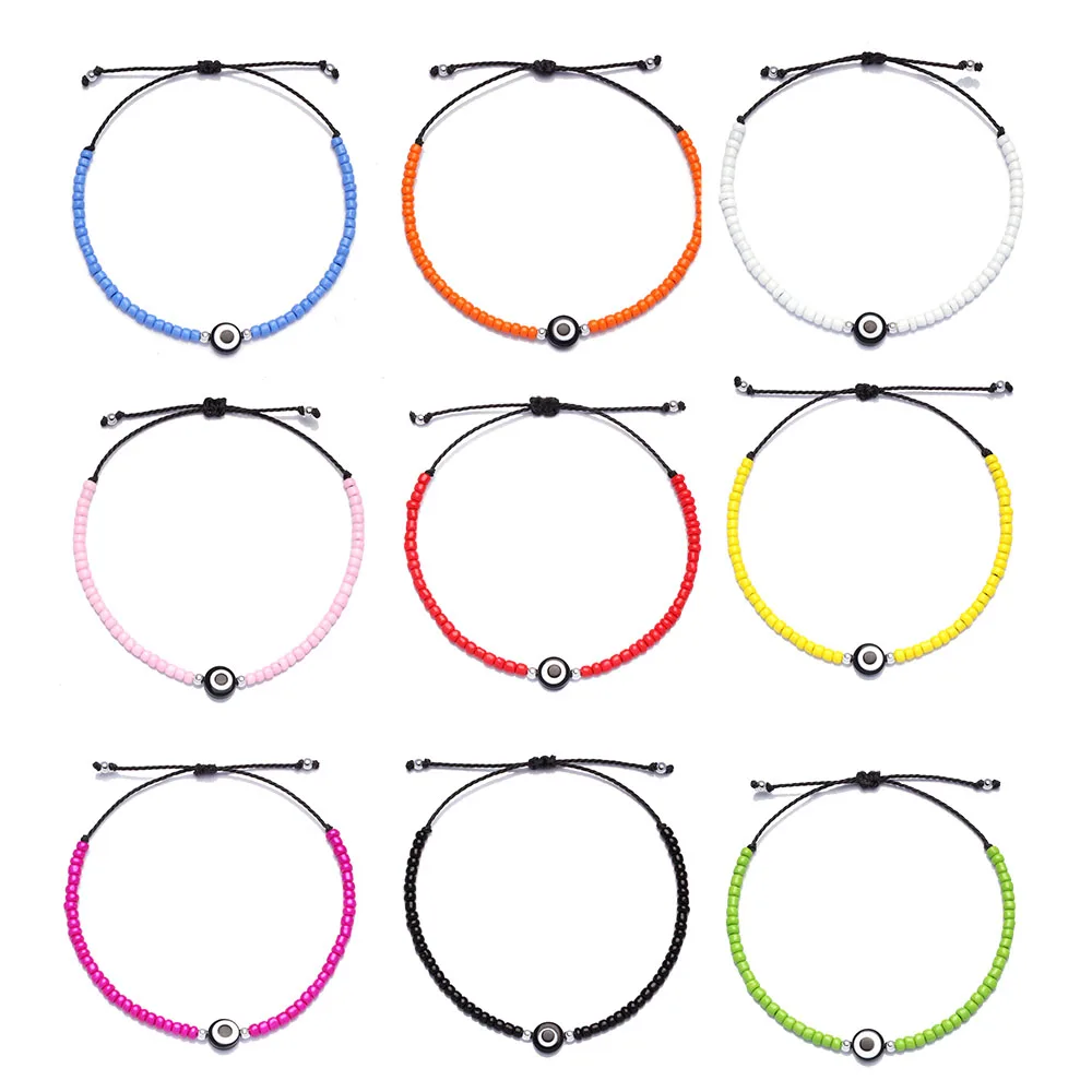 Glass Seed Bead Evil Eye Waxed String Bracelet Women Men Unisex Waterproof Adjustable Slipknot Greek Summer Surf Jewelry Her | Украшения и