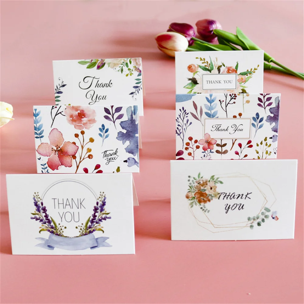 

6sets Creative Flower Thank You Cards with Envelopes Wedding Birthday Party Invitation Greeting Card Office Supplies