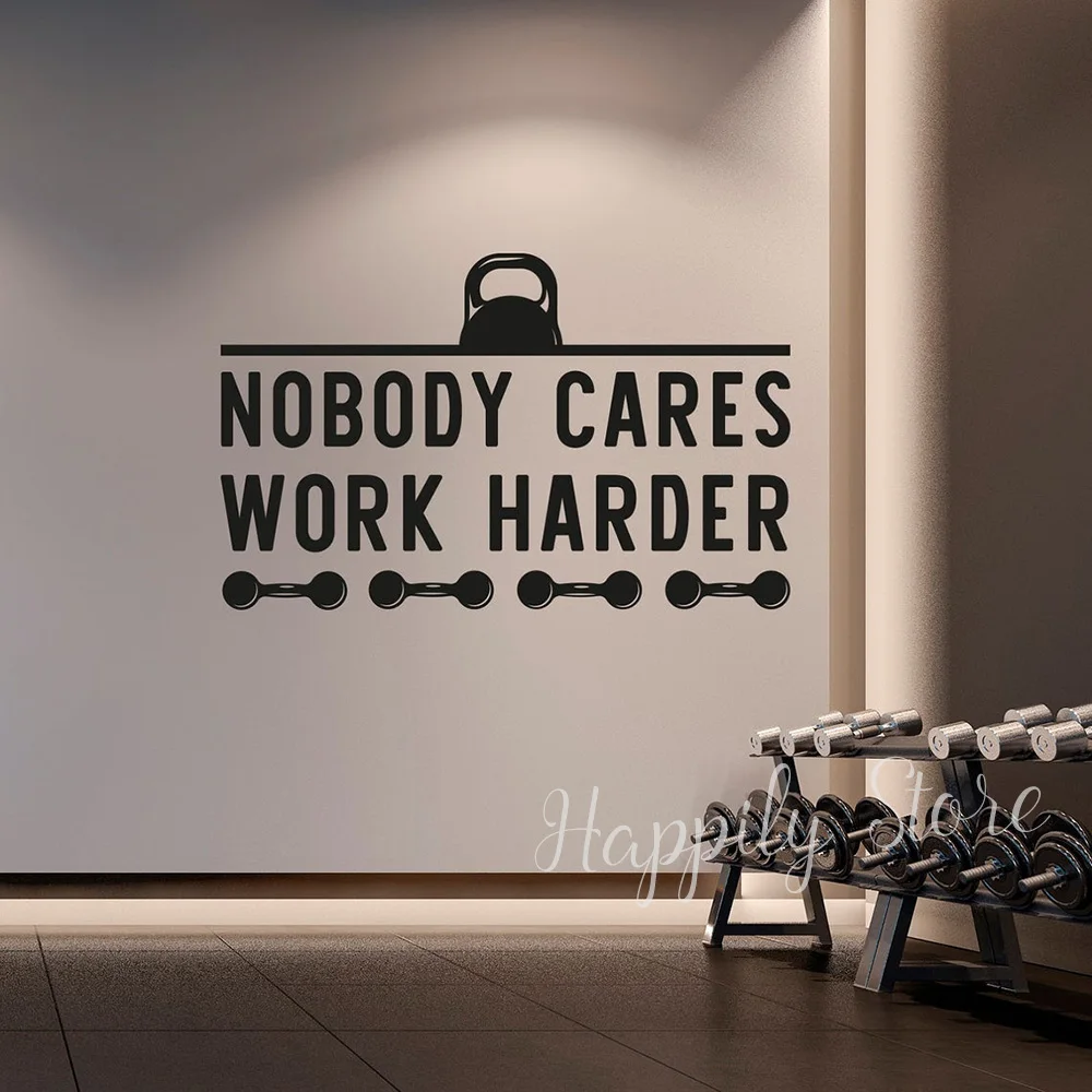 

Nobody Cares Work Harder Gym Inspirational Quote Wall Sticker Fitness Crossfit Motivational Vinyl Decal Gym Home Decor P633