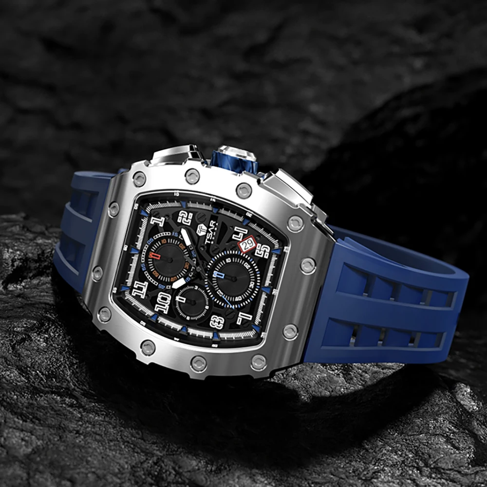 

TSAR BOMBA 2021 NEW Mens Watch Tonneau Designe Waterproof 100M 316L Stainless Steel Wristwatch Sport Chronograph Stylish Gift
