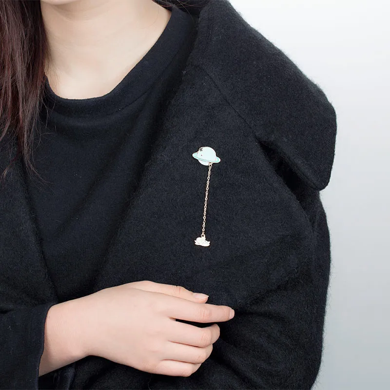 Креативная брошь с подвеской пара брошка в стиле модерн планета кролик астронавт