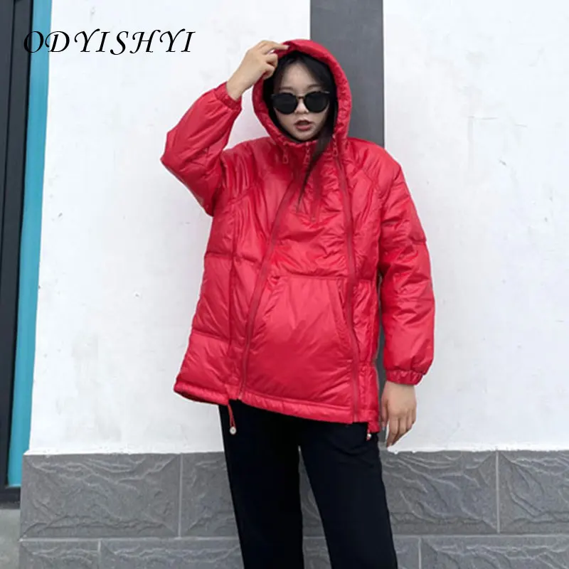 

2021 Winter New Women's Jacket Hooded Parkas Down Coat Solid Color Short Jacket Ladies Casual Warm Outwear Multi-Zipper QQ52
