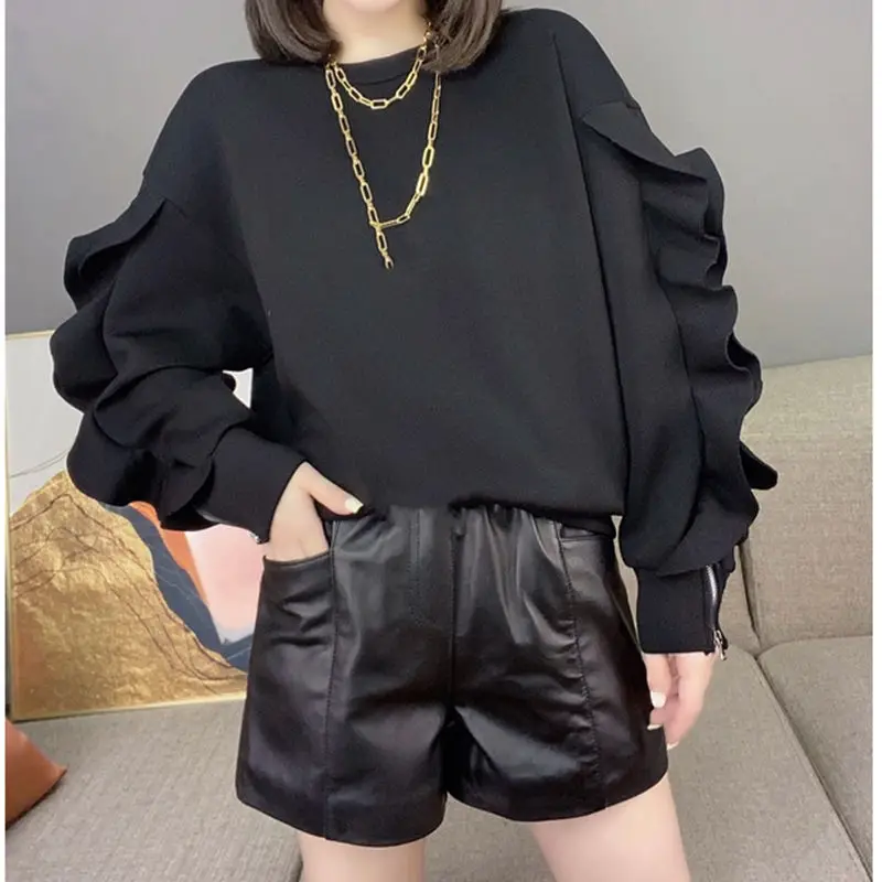 

Sweater Coat Women's Ruffled Zipper 2021 Spring And Autumn New Loose Pullover Jacket 3XL Plus Size Fashion