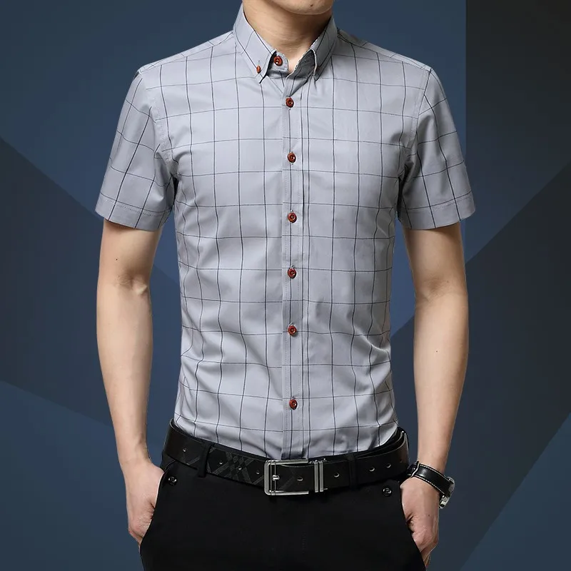 2019 мужская клетчатая рубашка Повседневная Деловая тонкая Baju белая синяя с