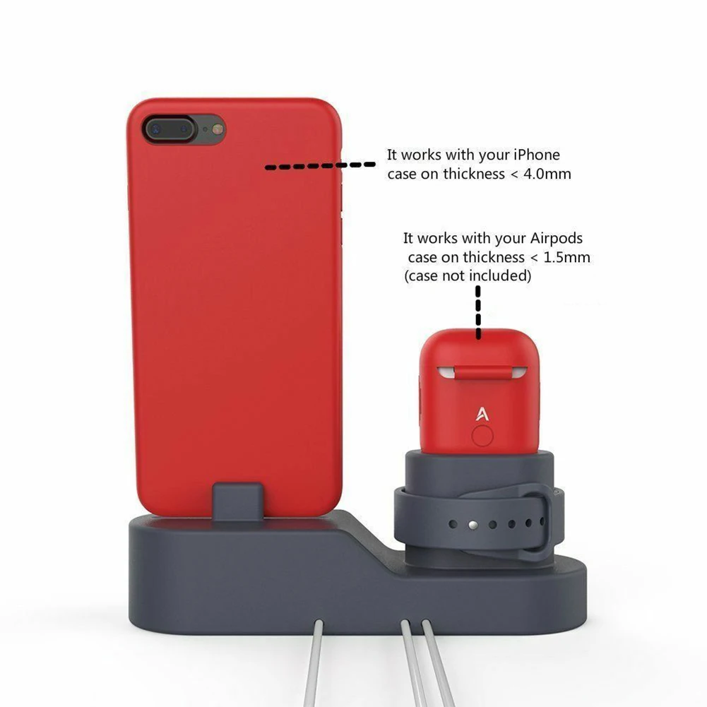 Силиконовая док станция 3 в 1 держатель для iPhone X XR XS Max iWatch AirPods подставка