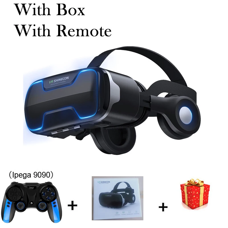 With Box 9090 Remote VR Shinecon G02ED шлем 3D очки Виртуальная реальность гарнитура для iPhone Android смартфон очки шлем Lunette набор - Цвет: With Box 9090 Remote