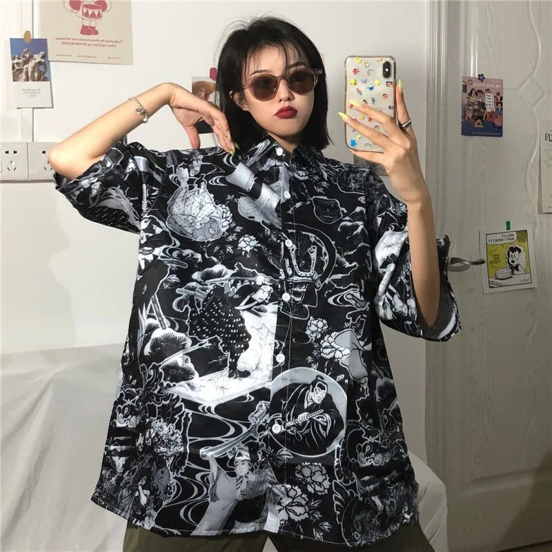 

Korean Short Sleeve Turn-down Collar Women Blouses Wild Plus Size Clothing Vintage 2021 New Womens Summer Top Shirts